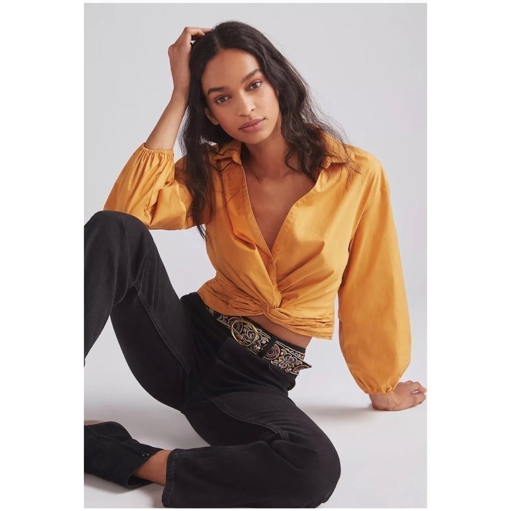 ANTHROPOLOGIE SUNDAY IN BROOKLYN Twist Front Crop Blouse Size M